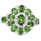 Chrome Diopside Flower Ring With White Zircon 2.7 Carats Sterling Silver