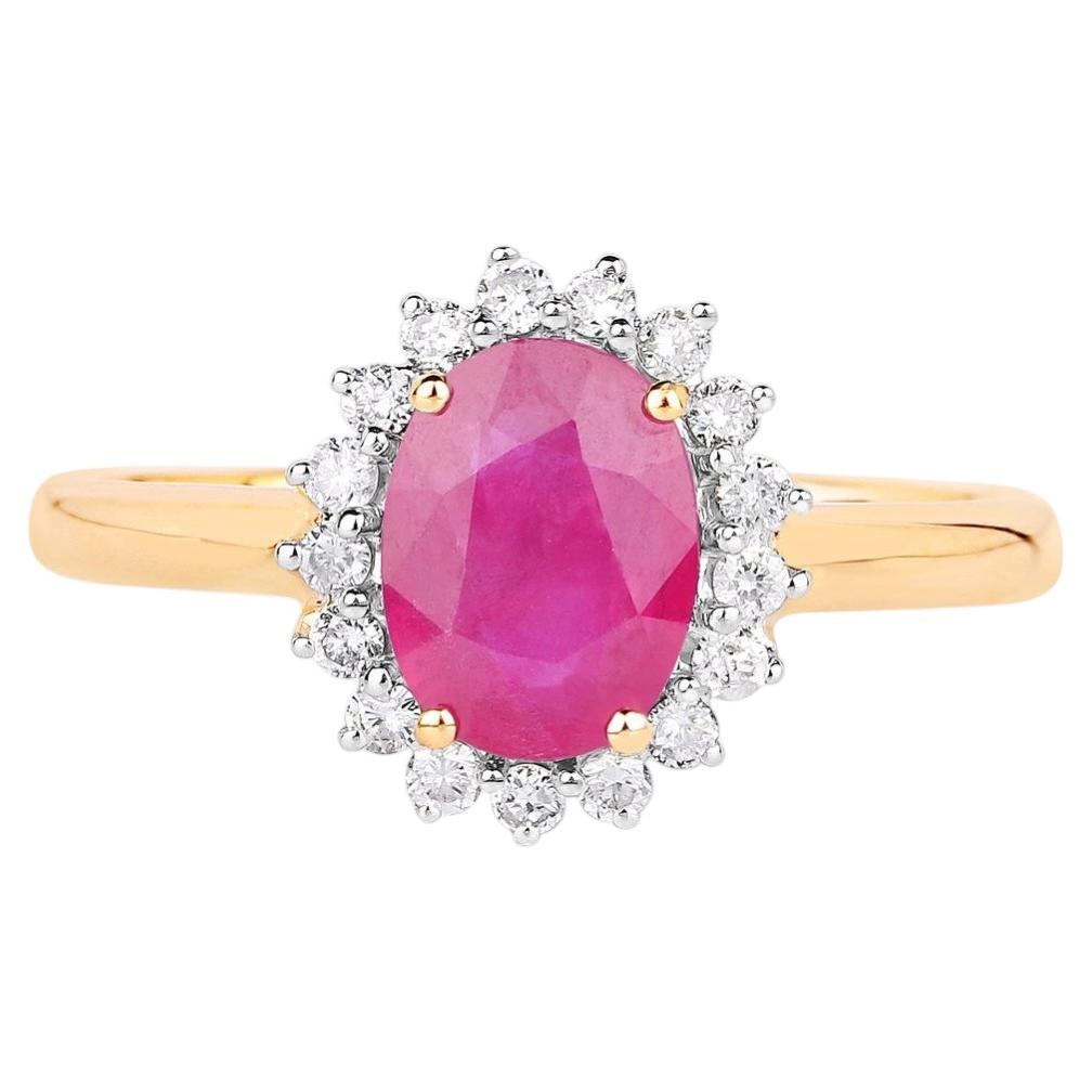 Ruby Ring With Diamonds 1.44 Carats 14K Yellow Gold