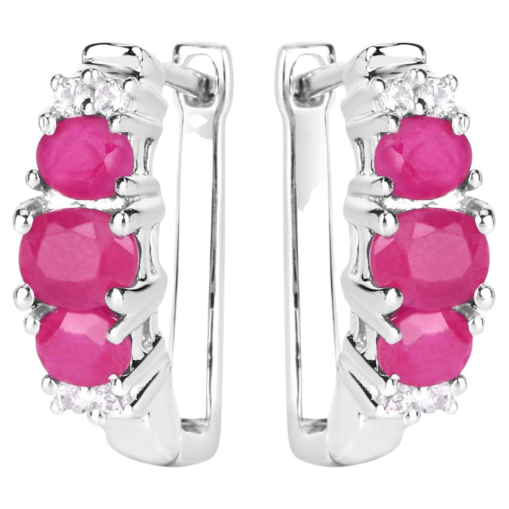 Natural Ruby Earrings With White Topaz 1.60 Carats Sterling Silver