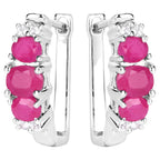 Natural Ruby Earrings With White Topaz 1.60 Carats Sterling Silver