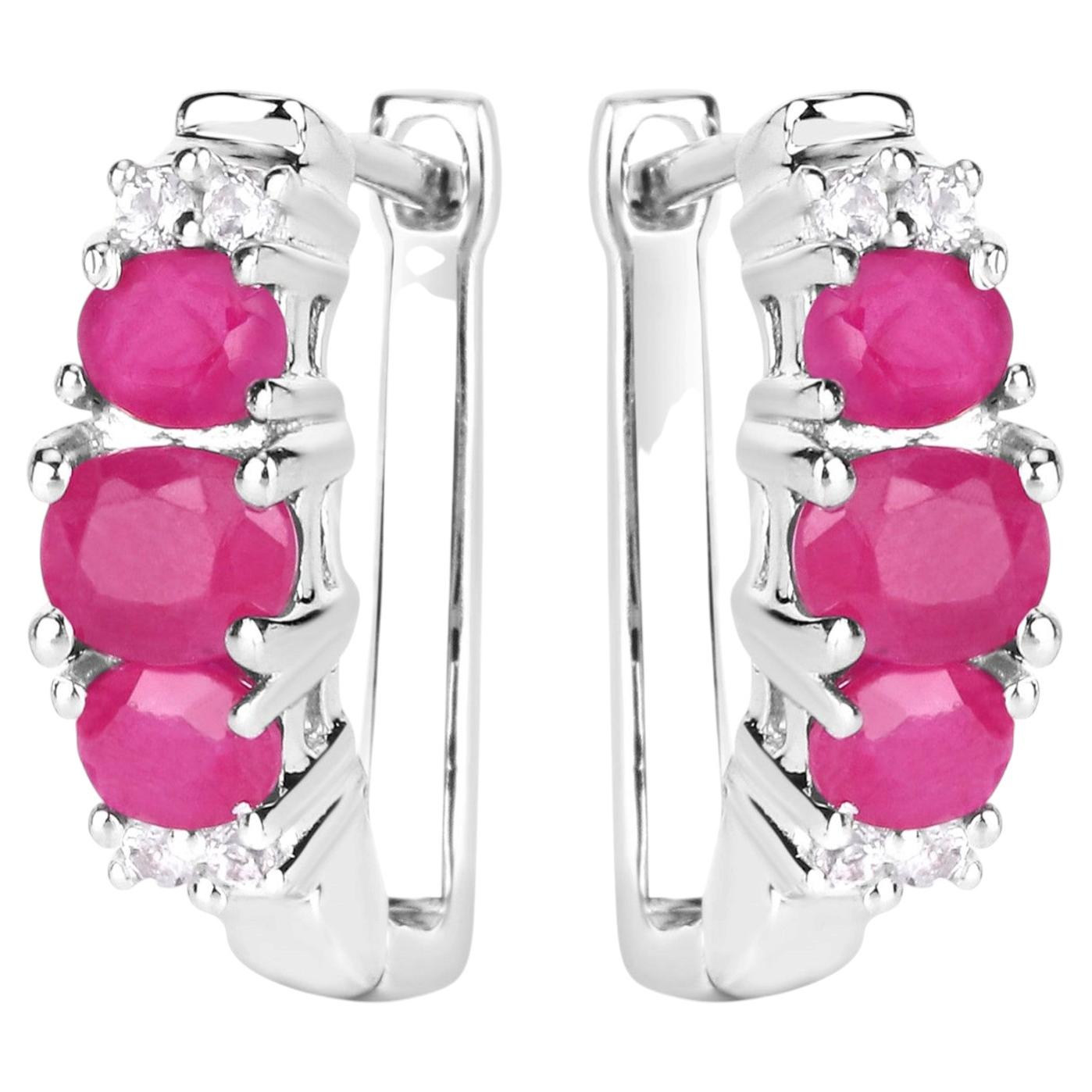 Natural Ruby Earrings With White Topaz 1.60 Carats Sterling Silver