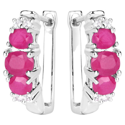 Natural Ruby Earrings With White Topaz 1.60 Carats Sterling Silver