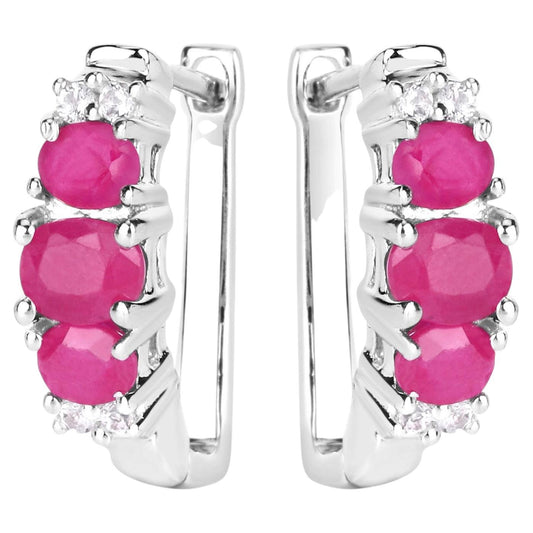 Natural Ruby Earrings With White Topaz 1.60 Carats Sterling Silver