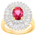 Pink Topaz Cocktail Ring White Topaz Halo 3.8 Carats 18K Gold Plated Silver