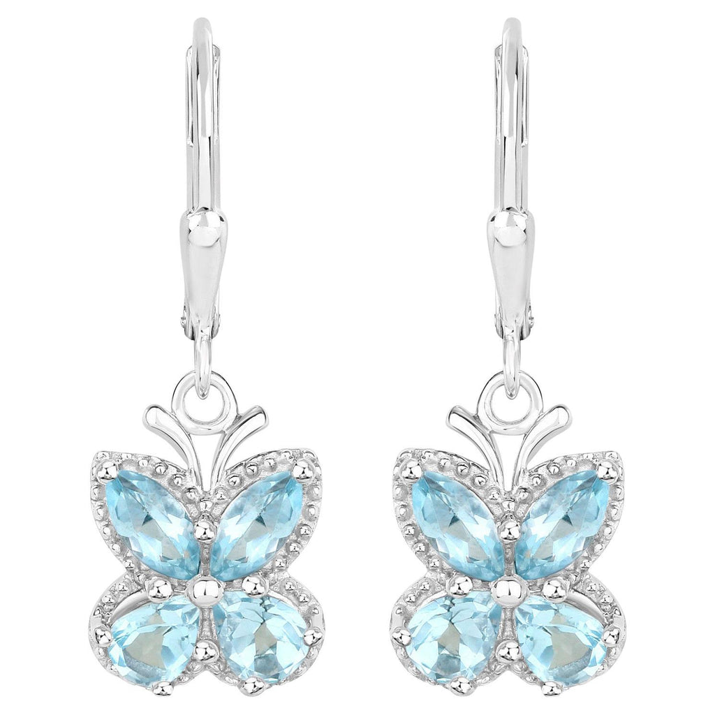 Blue Topaz Butterfly Earrings 2.58 Carats Sterling Silver