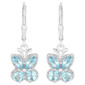 Blue Topaz Butterfly Earrings 2.58 Carats Sterling Silver