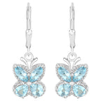 Blue Topaz Butterfly Earrings 2.58 Carats Sterling Silver