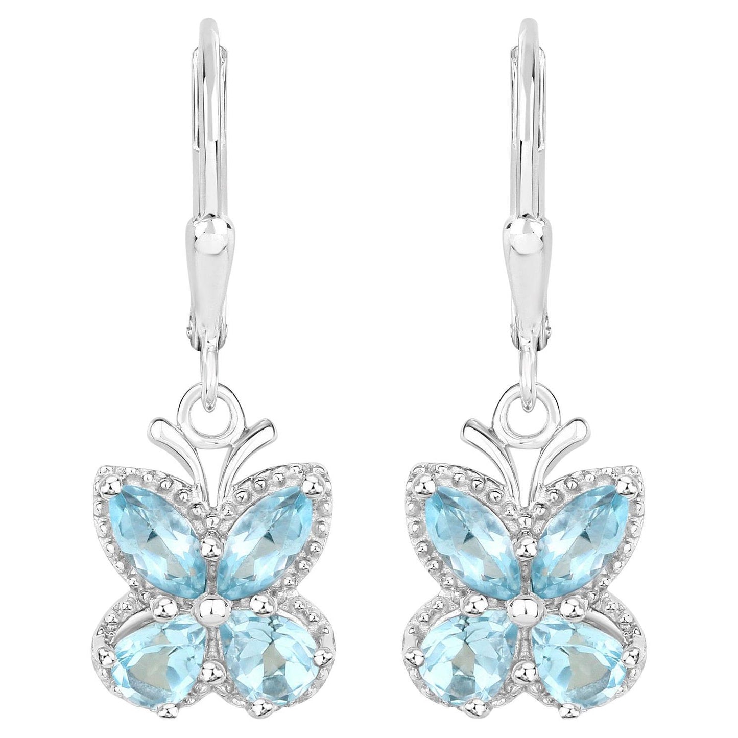 Blue Topaz Butterfly Earrings 2.58 Carats Sterling Silver