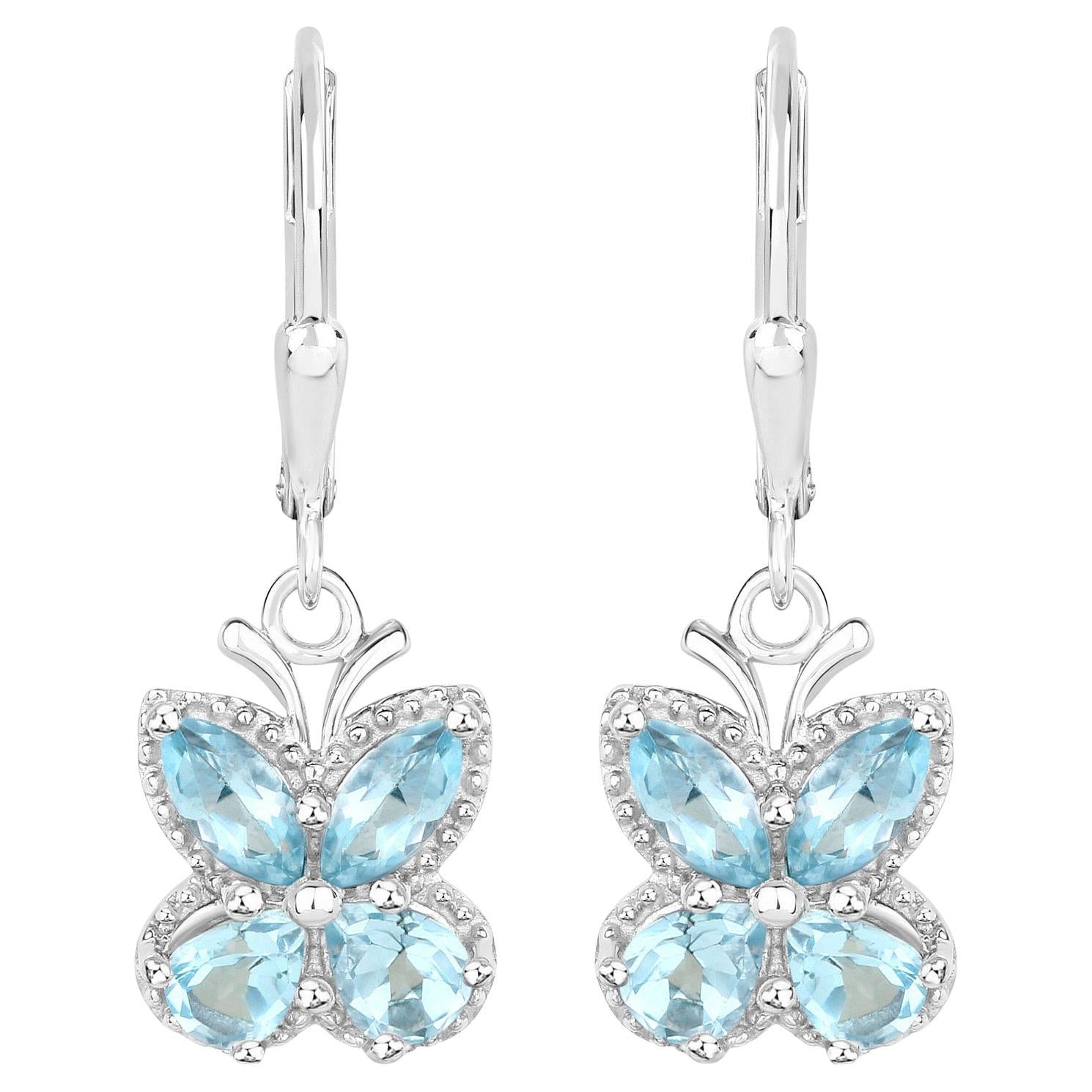 Blue Topaz Butterfly Earrings 2.58 Carats Sterling Silver