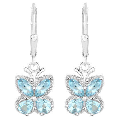 Blue Topaz Butterfly Earrings 2.58 Carats Sterling Silver