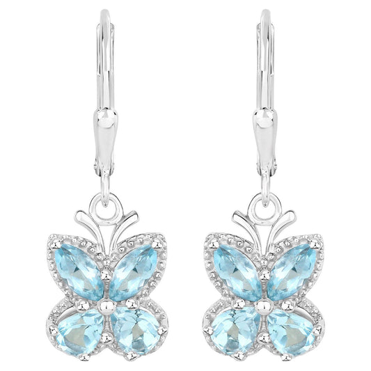 Blue Topaz Butterfly Earrings 2.58 Carats Sterling Silver