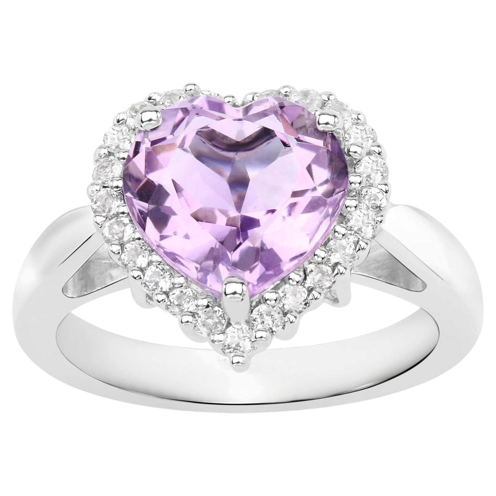 Pink Amethyst Ring With White Topaz 4 Carats Sterling Silver