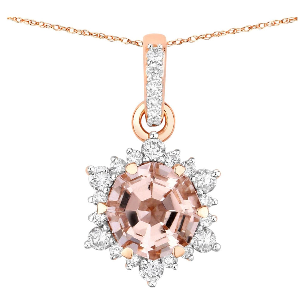 Morganite Pendant With Diamonds 1.04 Carats 14K Rose Gold
