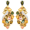 Multicolor Tourmaline Dangle Earrings Diamonds 18K Yellow Gold Plated Silver