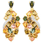 Multicolor Tourmaline Dangle Earrings Diamonds 18K Yellow Gold Plated Silver
