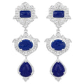 Lapis Dangle Earrings White Topaz 9.3 Carats Sterling Silver