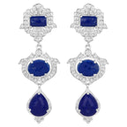 Lapis Dangle Earrings White Topaz 9.3 Carats Sterling Silver