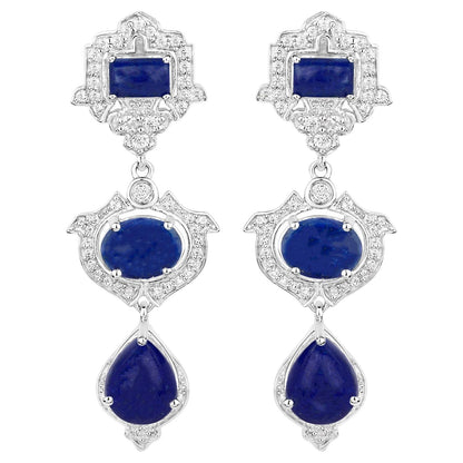 Lapis Dangle Earrings White Topaz 9.3 Carats Sterling Silver