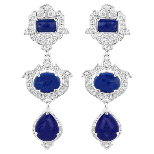 Lapis Dangle Earrings White Topaz 9.3 Carats Sterling Silver