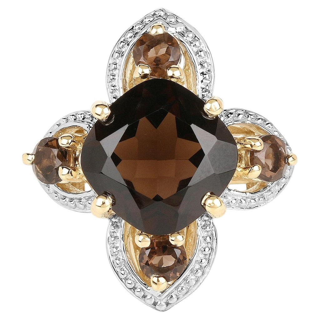 Smoky Quartz Ring 5.88 Carats Gold Plated Silver