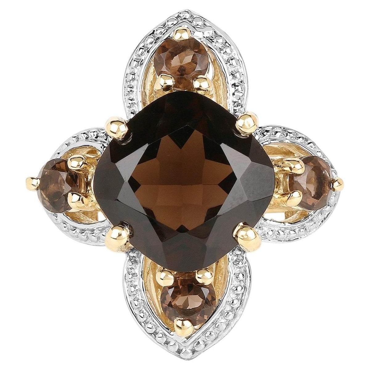 Smoky Quartz Ring 5.88 Carats Gold Plated Silver