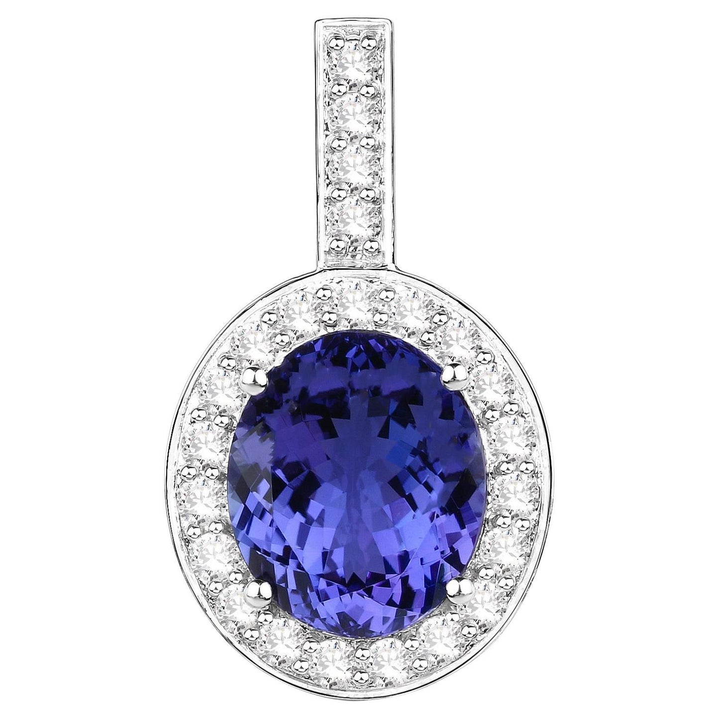 Tanzanite Pendant Necklace Diamond Setting 10.1 Carats 18K White Gold