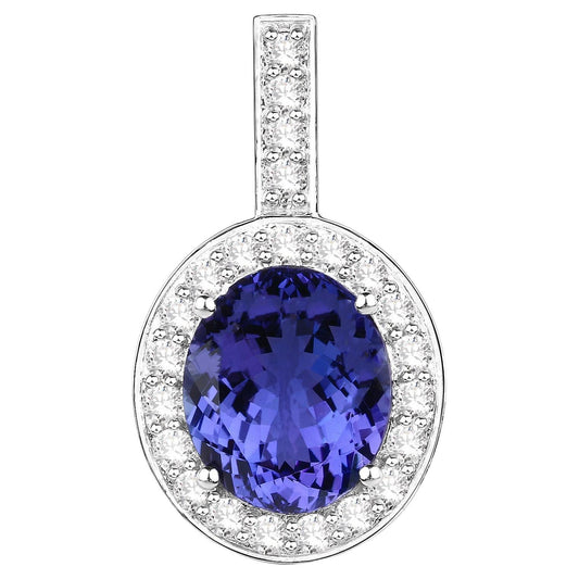 Tanzanite Pendant Necklace Diamond Setting 10.1 Carats 18K White Gold