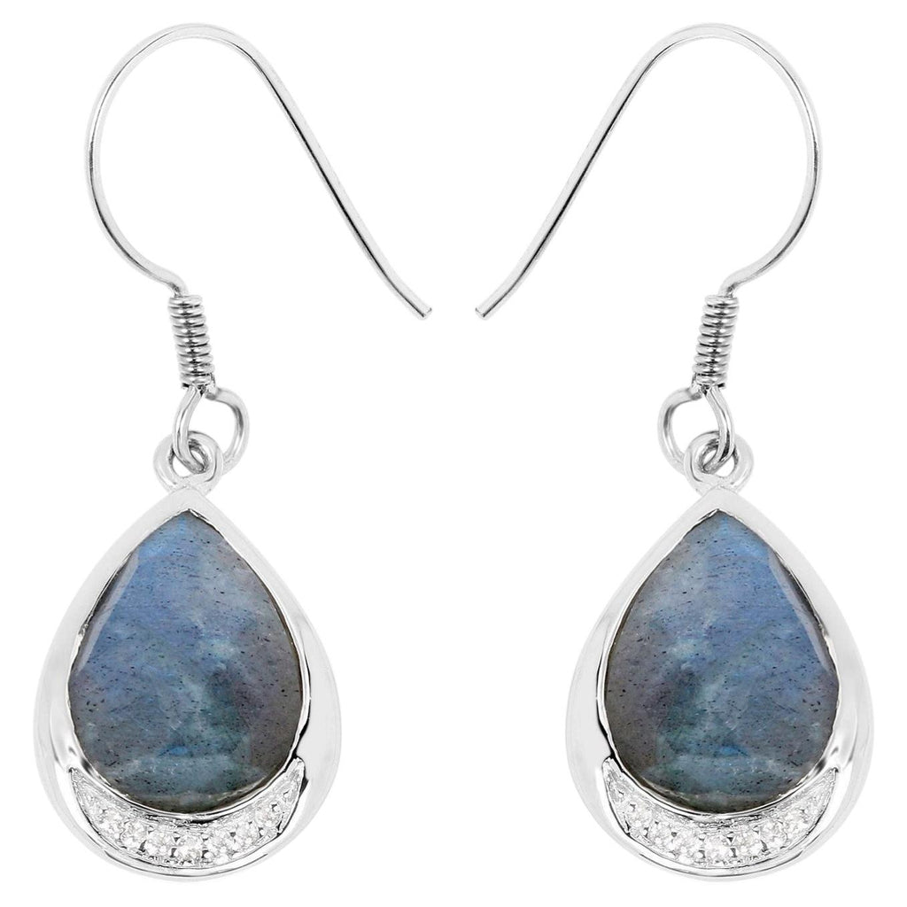 Labradorite Earrings With White Topaz 9.10 Carats Sterling Silver