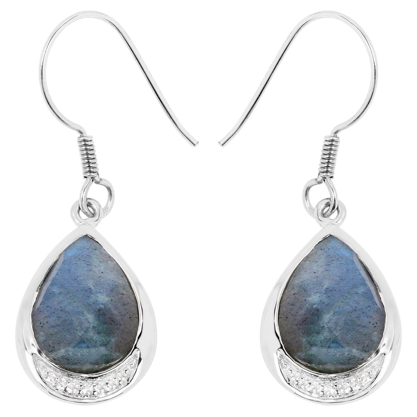 Labradorite Earrings With White Topaz 9.10 Carats Sterling Silver
