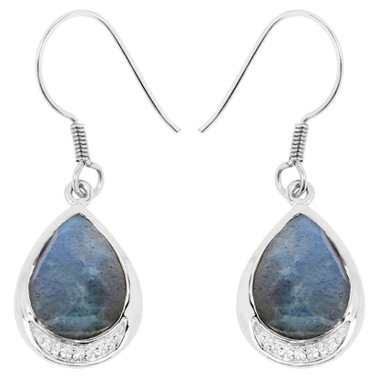 Labradorite Earrings With White Topaz 9.10 Carats Sterling Silver