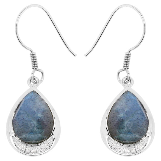 Labradorite Earrings With White Topaz 9.10 Carats Sterling Silver