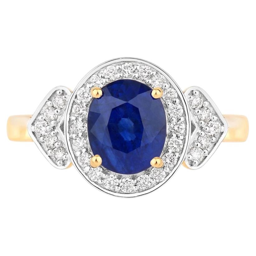 Blue Sapphire Ring With Diamonds 2.58 Carats 18K Yellow Gold