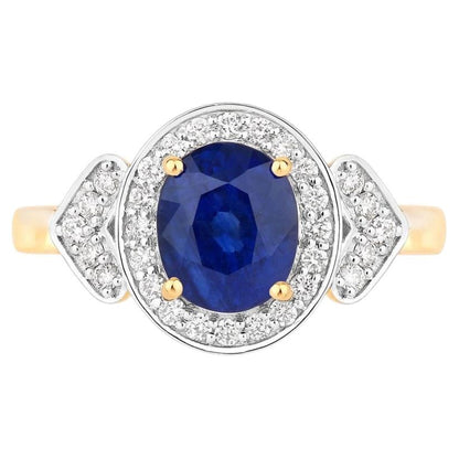 Blue Sapphire Ring With Diamonds 2.58 Carats 18K Yellow Gold