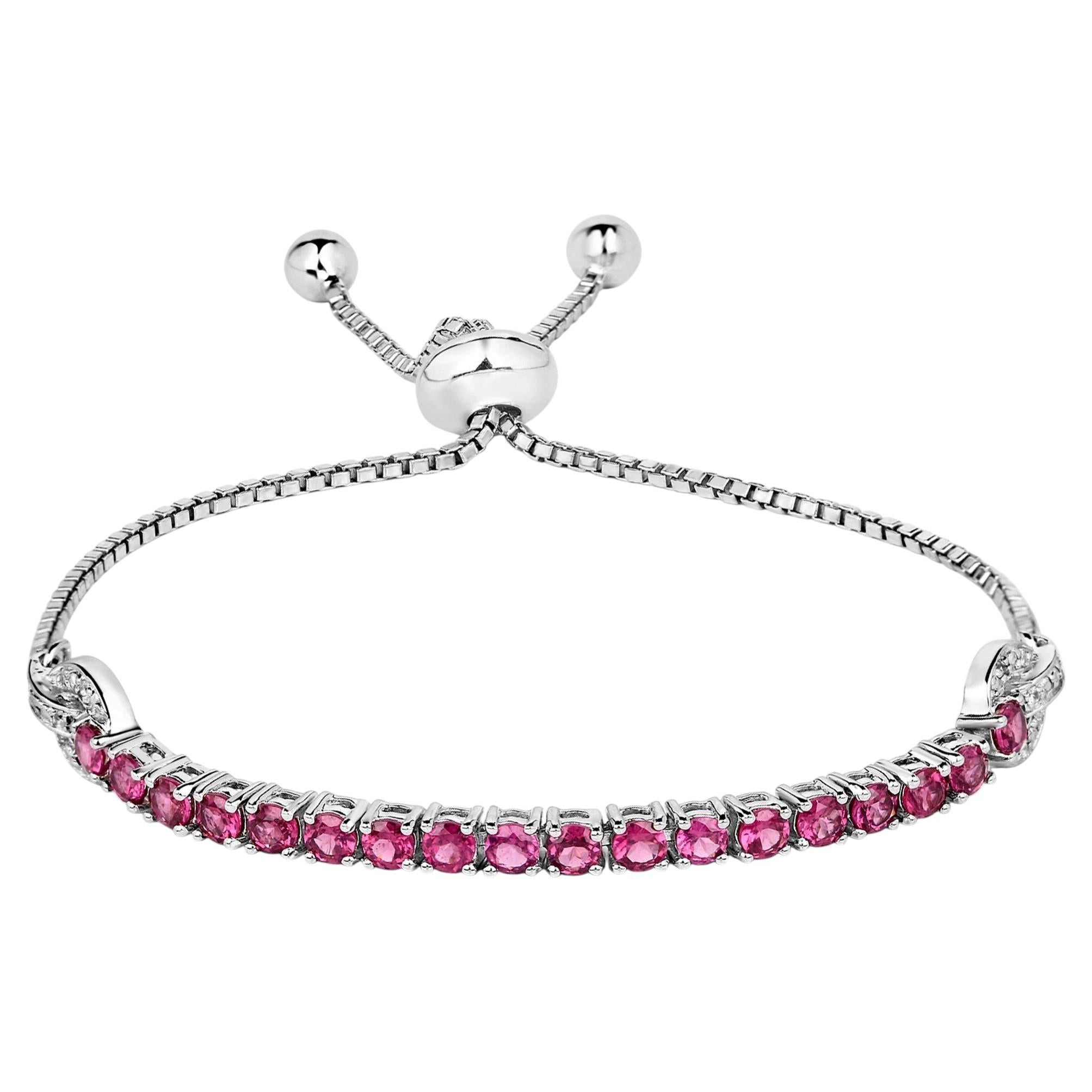 Rhodolite Garnet Bracelet With White Zircon 2.38 Carats Sterling Silver