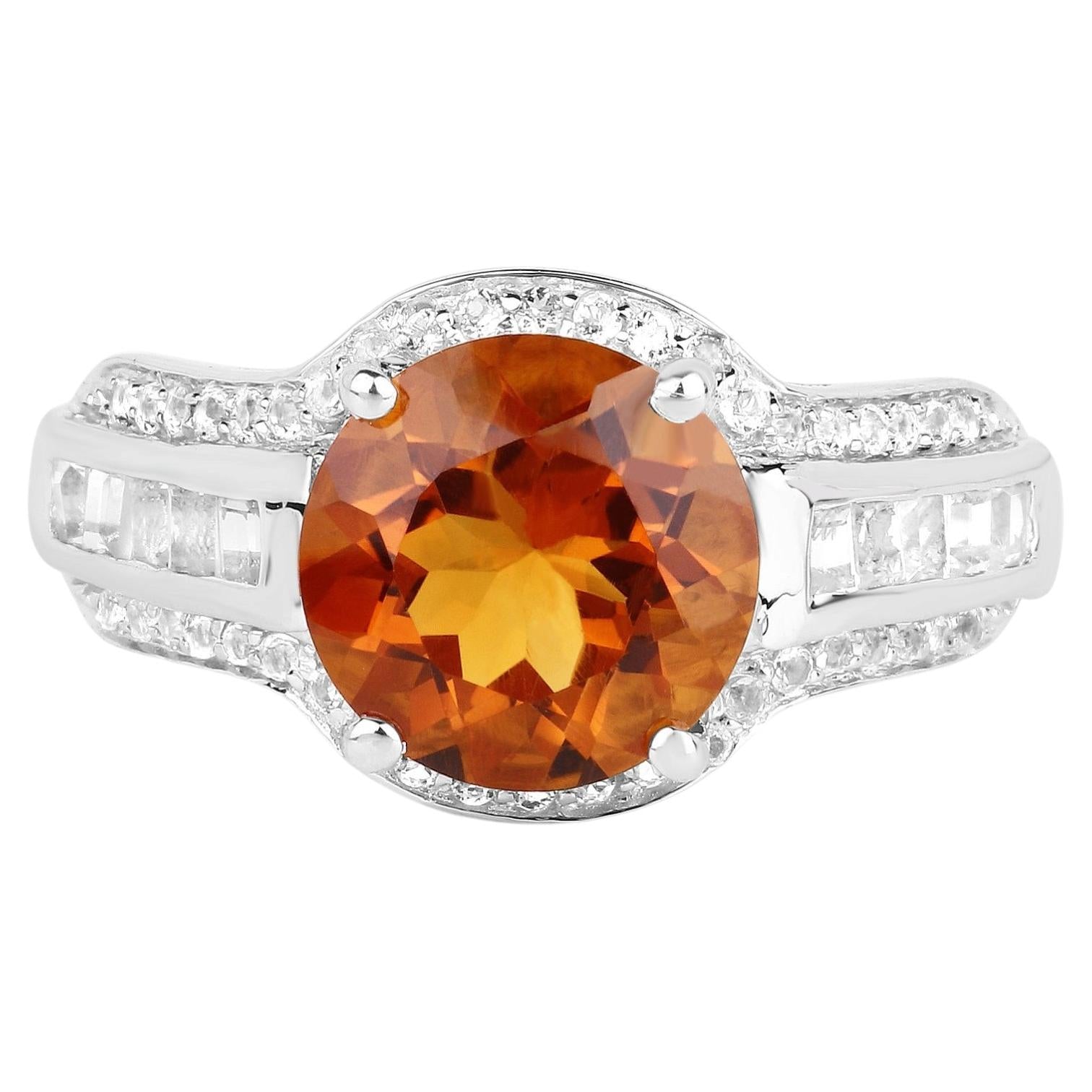 Citrine Ring With White Topaz 2.76 Carats Sterling Silver