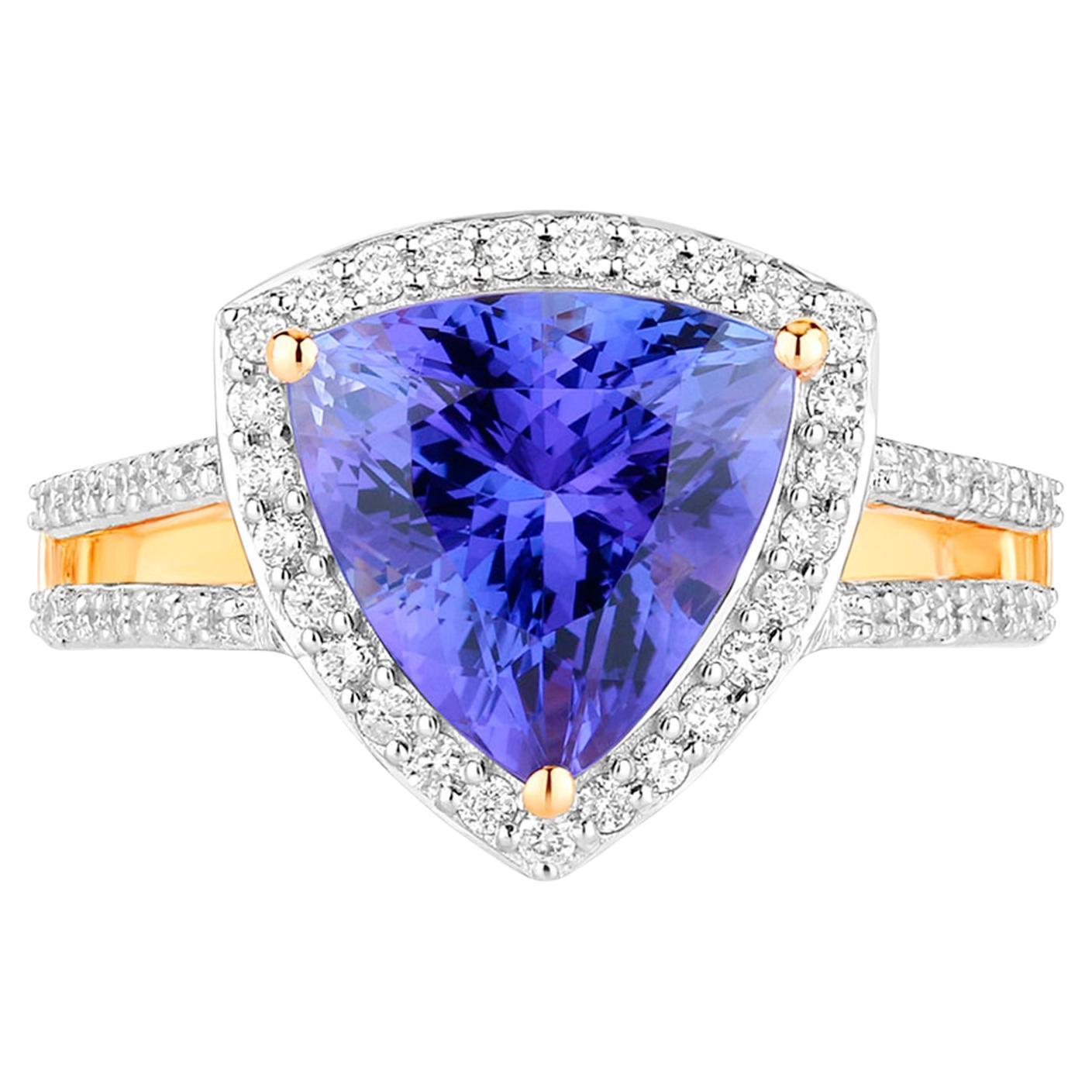Tanzanite Ring Diamonds 4.06 Carats 14K Yellow Gold