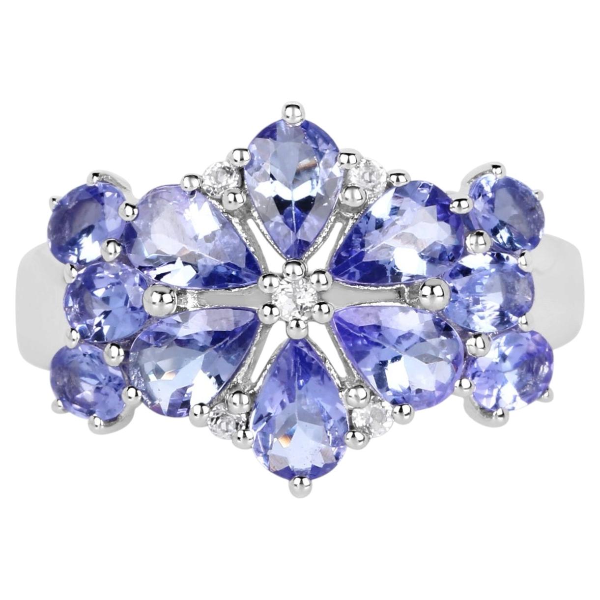 Tanzanite Ring With White Topaz 3.3 Carats Sterling Silver