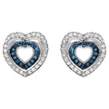 Blue and White Diamond Heart Earrings 0.42 Carats Sterling Silver