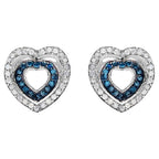 Blue and White Diamond Heart Earrings 0.42 Carats Sterling Silver