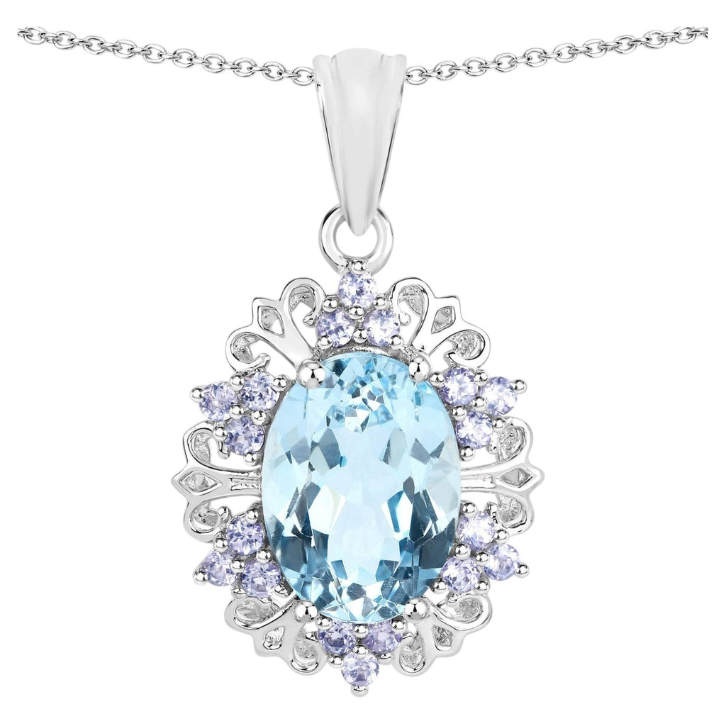 Blue Topaz Pendant With Tanzanite 8.1 Carats Sterling Silver