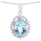 Blue Topaz Pendant With Tanzanite 8.1 Carats Sterling Silver