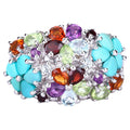 Multicolor Gemstones Cluster Flower Ring 4.06 Carats