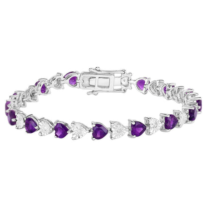 Amethyst Heart Bracelet With Diamonds 6.56 Carats Sterling Silver