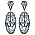 Blue Topaz Dangle Earrings With Black Spinels 13.9 Carats Rhodium Plated Silver