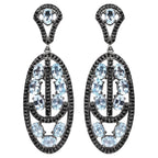 Blue Topaz Dangle Earrings With Black Spinels 13.9 Carats Rhodium Plated Silver