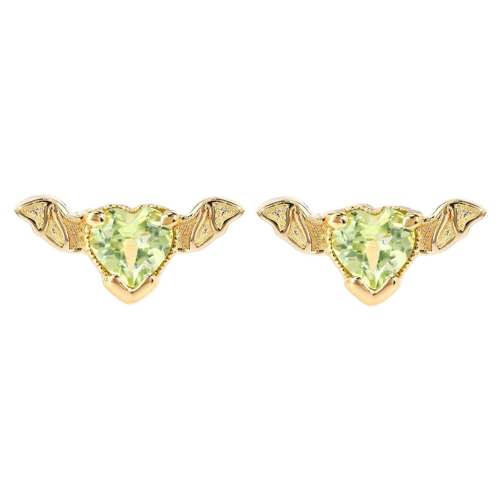 Peridot Bat Stud Earrings 0.34 Carats Gold Plated Silver
