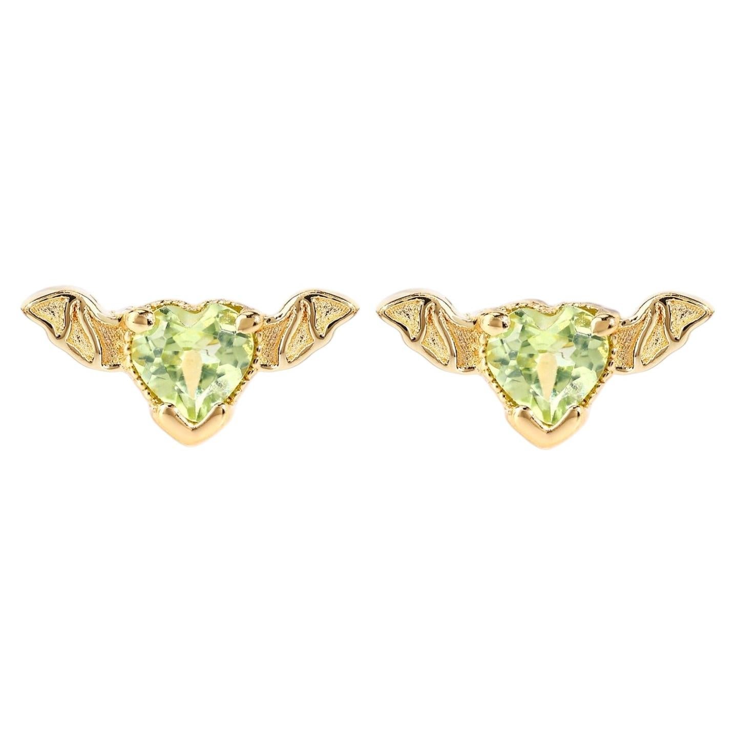 Peridot Bat Stud Earrings 0.34 Carats Gold Plated Silver