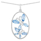 Swiss Blue Topaz Butterfly Pendant 2.62 Carats Sterling Silver