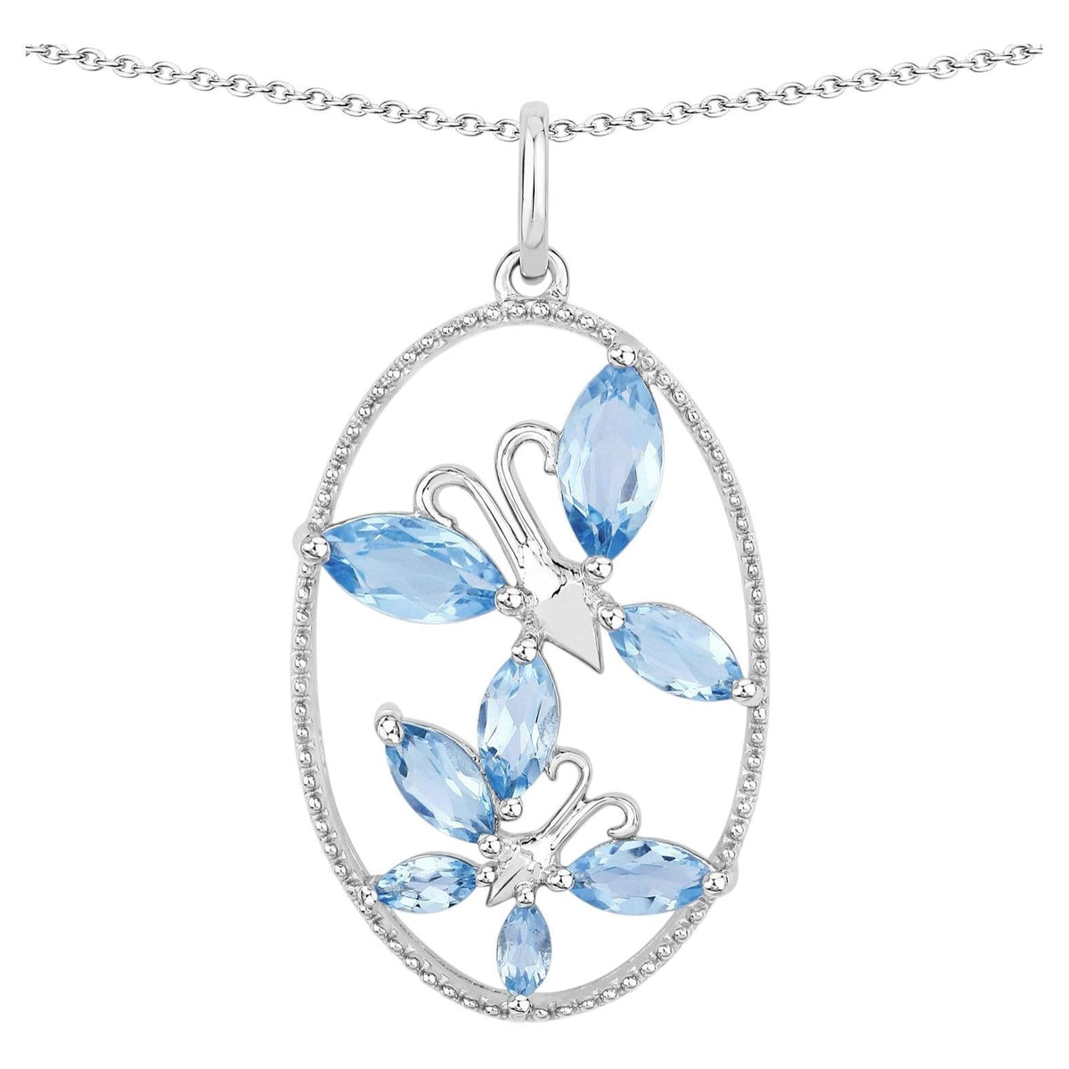 Swiss Blue Topaz Butterfly Pendant 2.62 Carats Sterling Silver