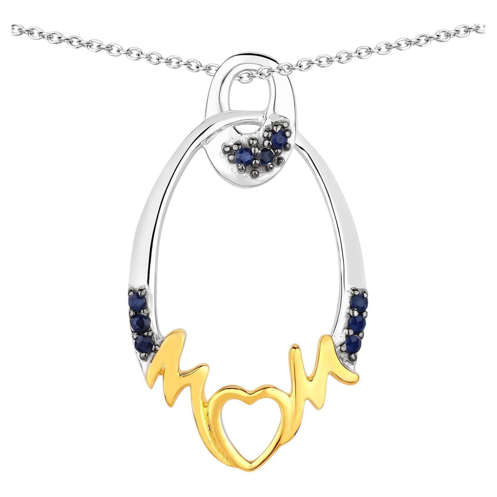 Blue Sapphire Mother Pendant 0.16 Carats Gold Plated Silver